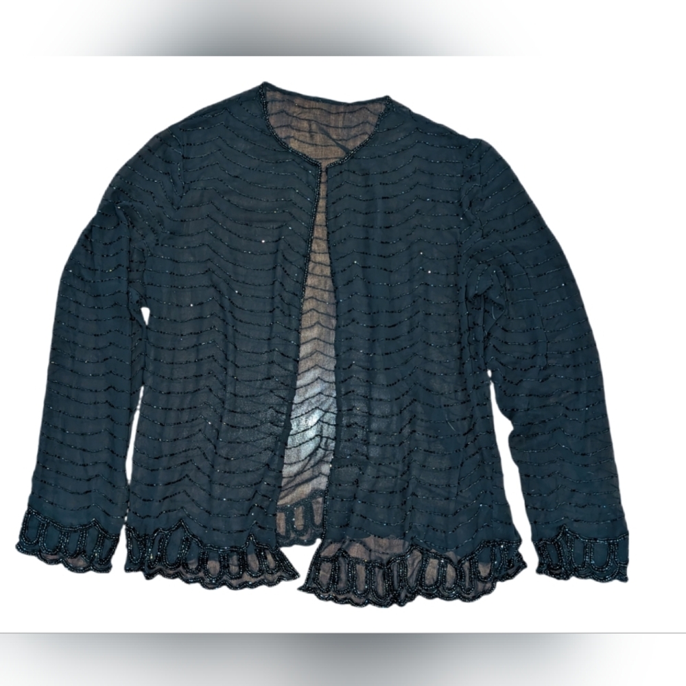 Vintage JMD New York Black Sheer Beaded Cardigan Shrug Jacket Size s